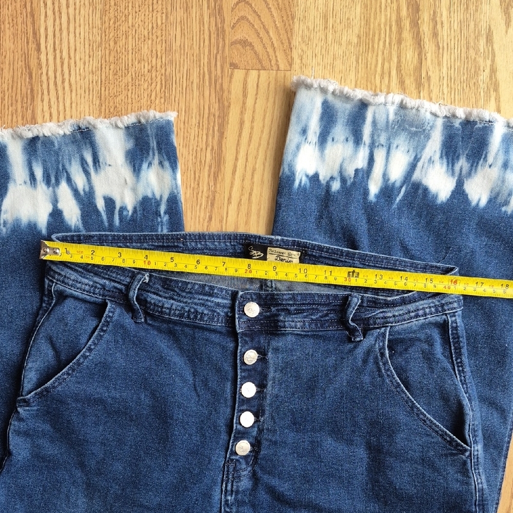 Suzanne Betro Indigo Flare Jeans with Tie-Dye Hem - Picture 3 of 7